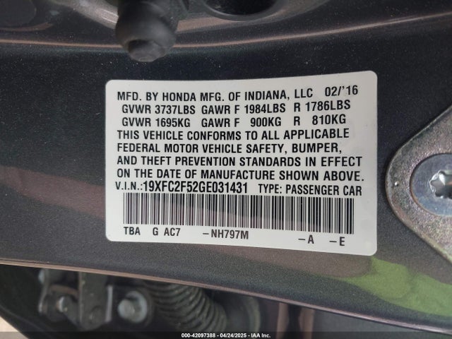 19XFC2F52GE031431 Honda Civic Lx