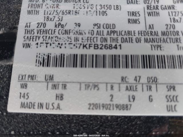 1FTEW1E57KFB26841 Ford F-150 Lariat