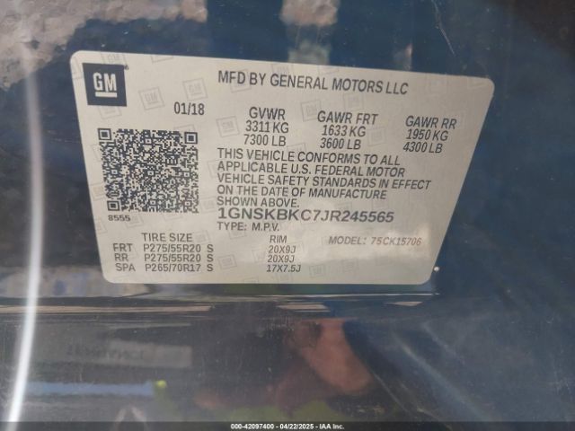 1GNSKBKC7JR245565 Chevrolet Tahoe Lt