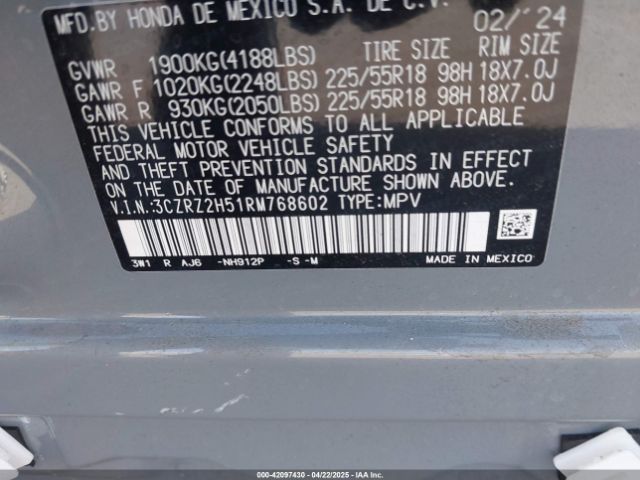3CZRZ2H51RM768602 Honda HR-V