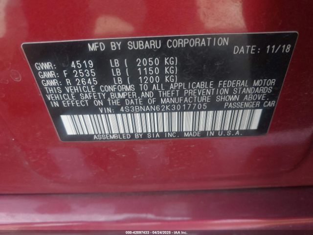 4S3BNAN62K3017705 Subaru Legacy 2.5i Limited