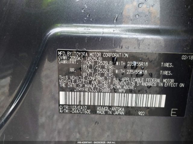 JTMYFREV3JJ176885 Toyota 2ar-fe