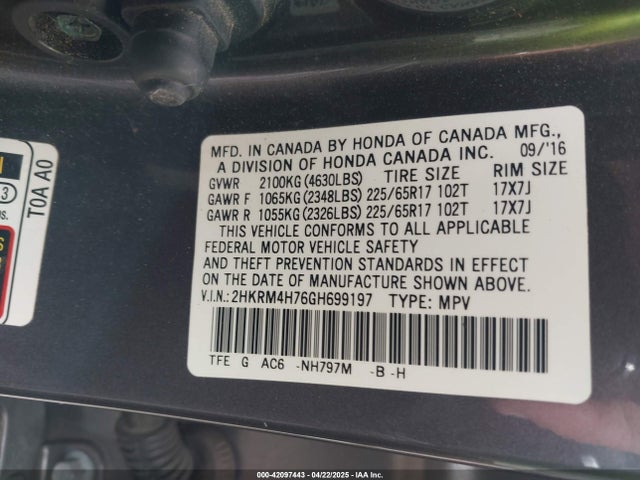 Honda Cr-v Ex-l 2016 2HKRM4H76GH699197 Image 9