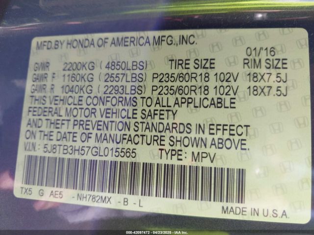 5J8TB3H57GL015565 Acura Rdx Technology