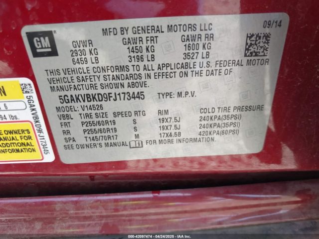 5GAKVBKD9FJ173445 Buick Enclave Leather
