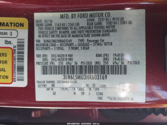 3LN6L5MU3HR603169 Lincoln Mkz Hybrid Reserve