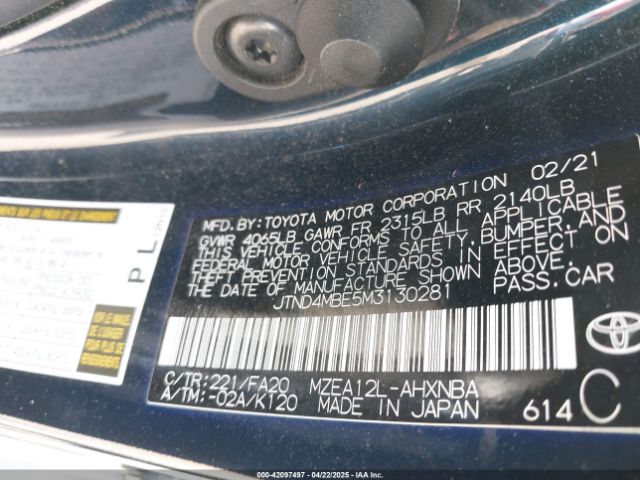 JTND4MBE5M3130281 Toyota COROLLA SE