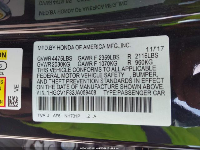 1HGCV1F32JA059408 Honda Accord Sport