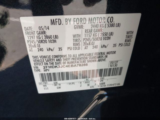 2FMDK3JC4EBA78286 Ford EDGE SEL