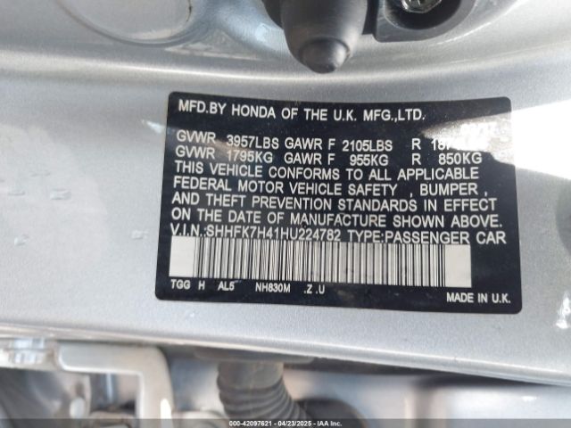 SHHFK7H41HU224782 Honda Civic Sport