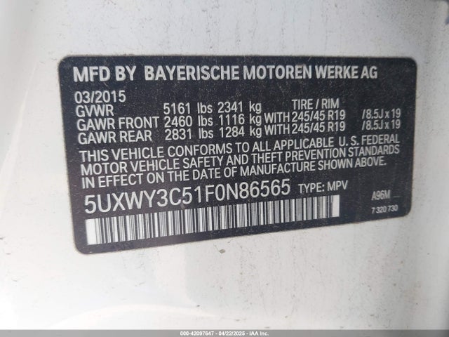 5UXWY3C51F0N86565 BMW X3 Xdrive28d