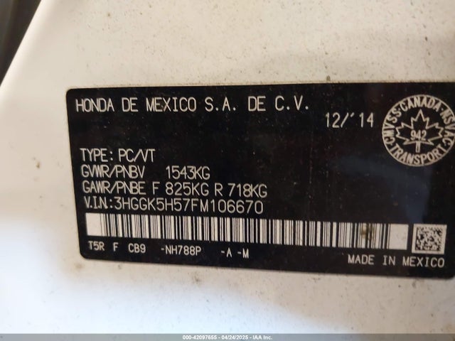 3HGGK5H57FM106670 Honda l15b1