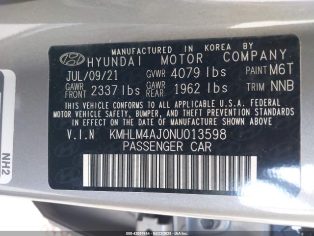 KMHLM4AJ0NU013598 Hyundai Elantra Hybrid Blue