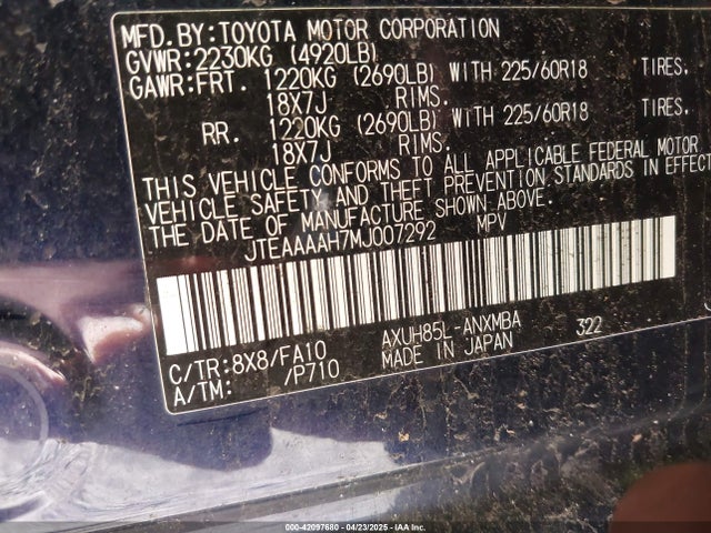 Toyota VENZA LE 2021 JTEAAAAH7MJ007292 Image 9