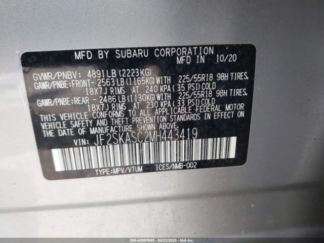 JF2SKASC2MH443419 Subaru Forester Limited