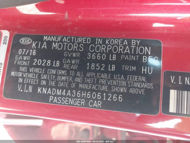 KNADM4A36H6061266 KIA RIO LX