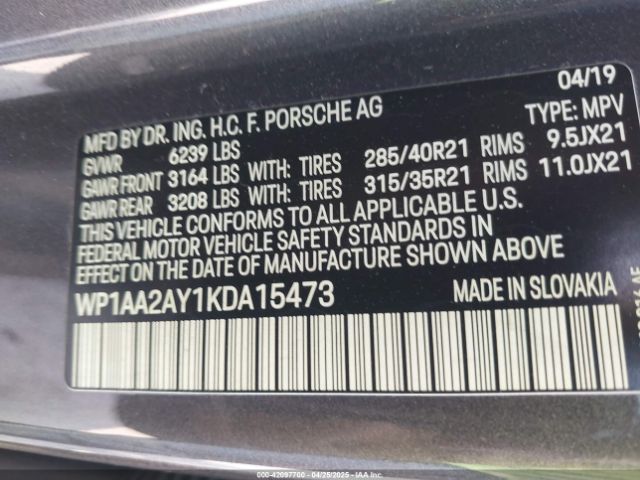 2019 PORSCHE CAYENNE WP1AA2AY1KDA15473 Photo 8