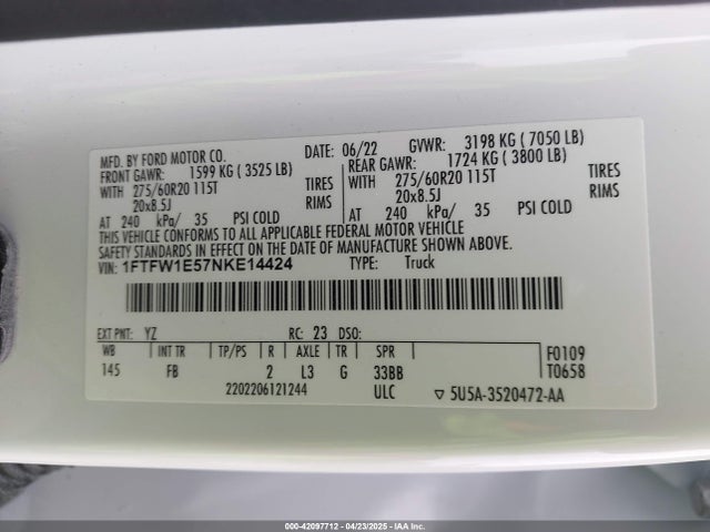 1FTFW1E57NKE14424 Ford F-150 Xlt