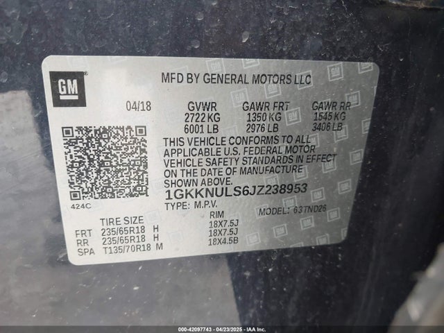 1GKKNULS6JZ238953 GMC Acadia Slt-1