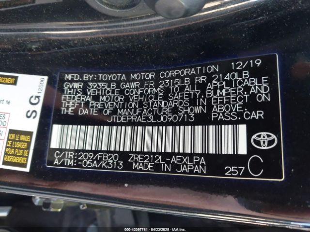 JTDEPRAE3LJ090713 Toyota COROLLA LE