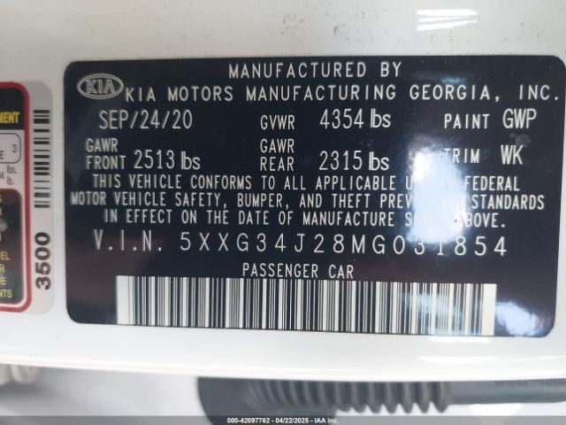 5XXG34J28MG031854 KIA K5 EX
