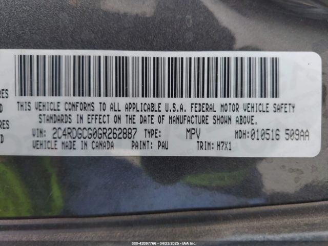 2C4RDGCG0GR262887 Dodge Grand Caravan Sxt