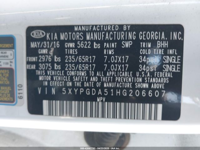 2017 KIA SORENTO 5XYPGDA51HG206607 Photo 8