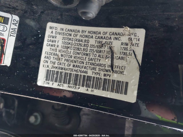 2HKRM4H70EH676446 Honda Cr-v Ex-l