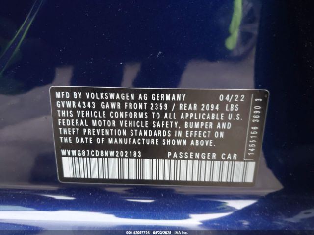 WVWG87CD8NW202183 Volkswagen Golf Gti 2.0t S