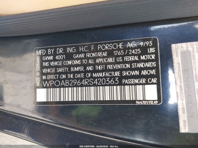 1994 PORSCHE 911 WP0AB2964RS420363 Photo 8