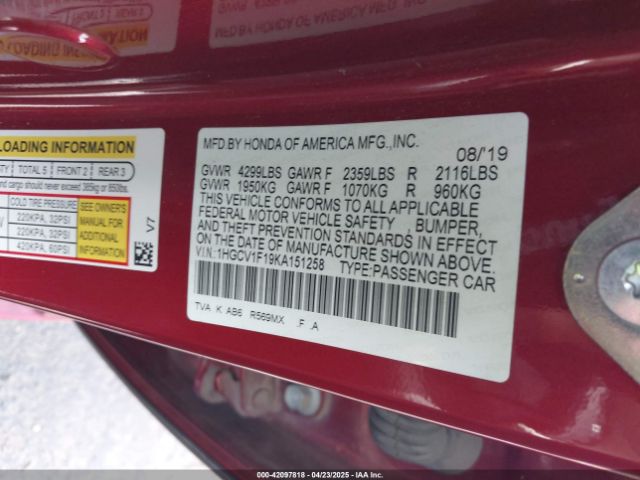 1HGCV1F19KA151258 Honda ACCORD LX