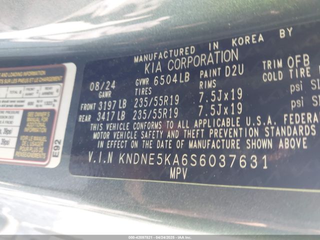 KNDNE5KA6S6037631 KIA Carnival Mpv Hybrid Sx