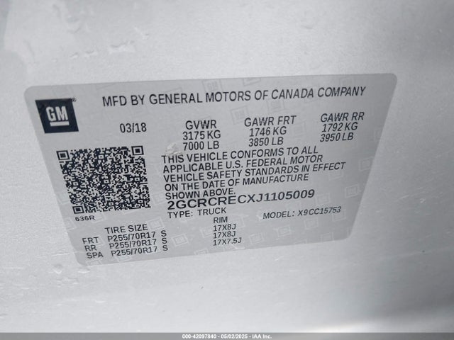 2GCRCRECXJ1105009 Chevrolet Silverado 1500 1lt