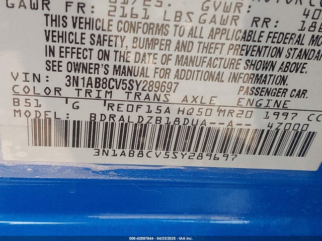 3N1AB8CV5SY289697 Nissan SENTRA SV