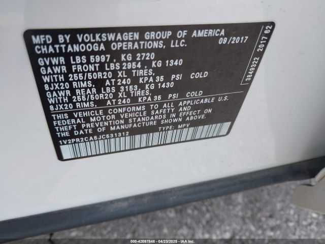 1V2PR2CA5JC531312 Volkswagen Atlas 3.6l V6 Se W/technology