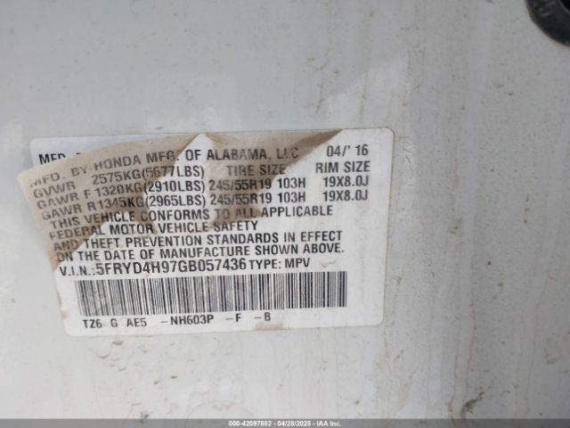 5FRYD4H97GB057436 Acura Mdx Advance   Entertainment Packages/advance Package