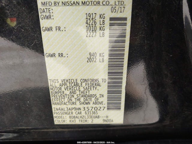 1N4AL3AP9HN357027 Nissan Altima 2.5 Sr