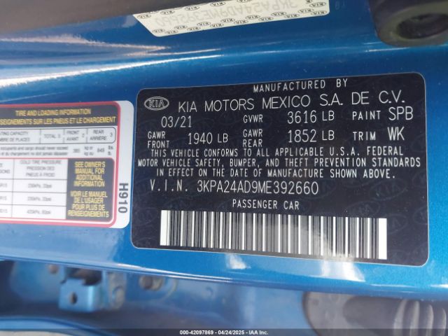 3KPA24AD9ME392660 KIA RIO S