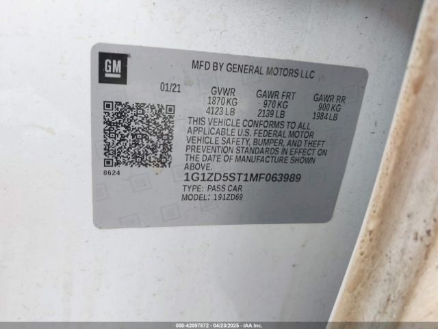 1G1ZD5ST1MF063989 Chevrolet Malibu Fwd Lt