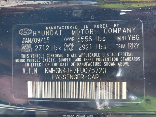 KMHGN4JF7FU075723 Hyundai Genesis 5.0