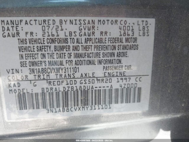 3N1AB8CVXMY311101 Nissan 2021