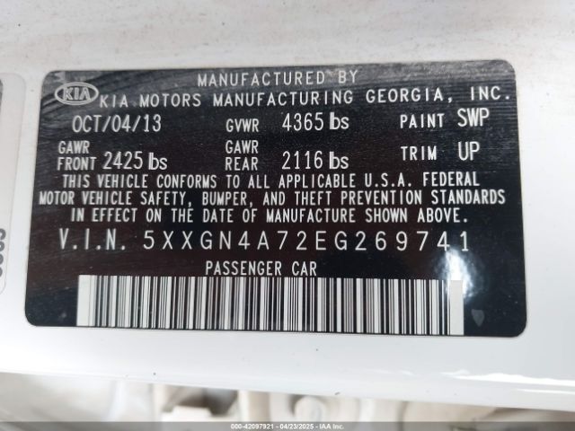 5XXGN4A72EG269741 KIA OPTIMA EX