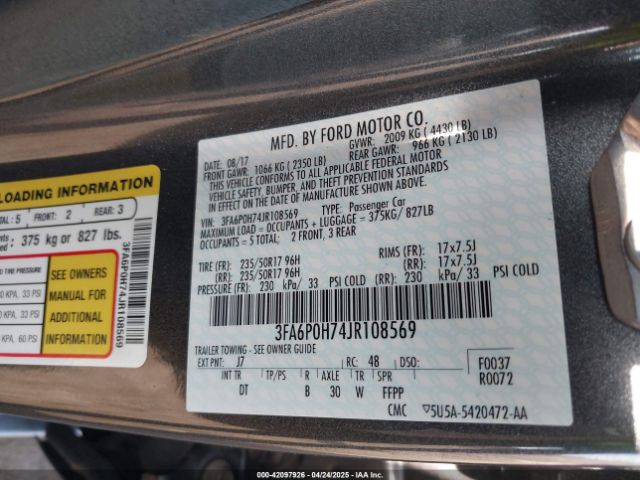 3FA6P0H74JR108569 Ford FUSION SE