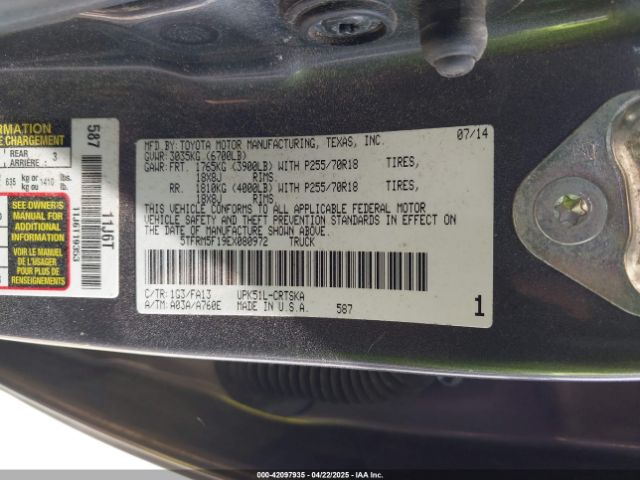 5TFRM5F19EX080972 Toyota Tundra Sr 4.6l V8