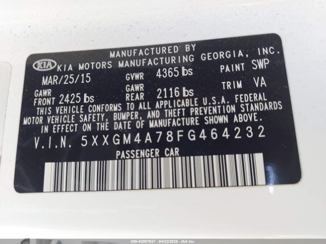 5XXGM4A78FG464232 KIA Optima Lx