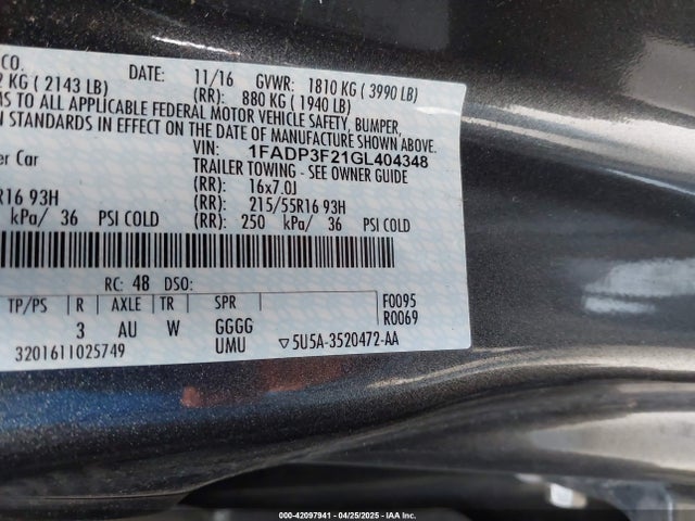 Ford FOCUS SE 2016 1FADP3F21GL404348 Image 9