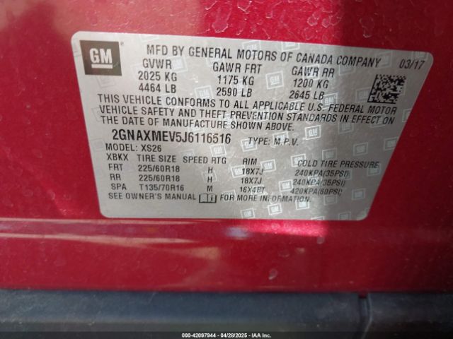 2GNAXMEV5J6116516 Chevrolet Equinox Premier
