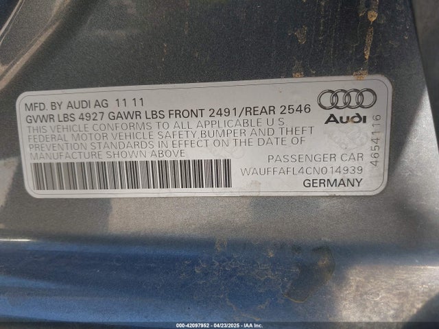 2012 AUDI A4 WAUFFAFL4CN014939 Photo 8