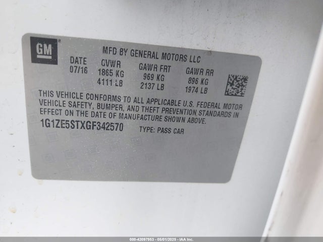 1G1ZE5STXGF342570 Chevrolet MALIBU 1LT