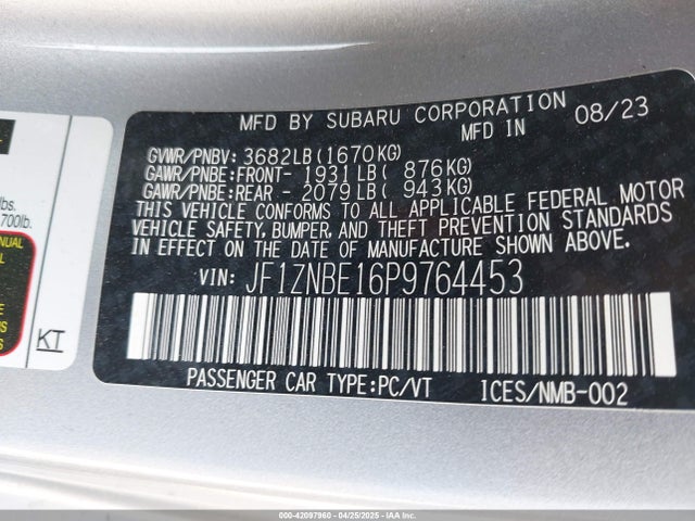 JF1ZNBE16P9764453 Toyota na